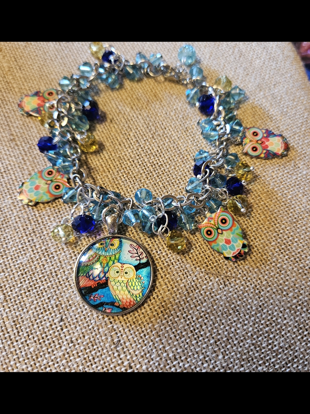 Owl Cha Cha Charm Bracelet - Blue & Yellow Beaded Women's Bracelet - Picture 5 of 5